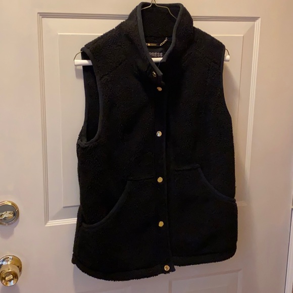 Express Sherpa Fleece Vest - Black - Size S - Picture 1 of 5